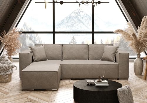 AXLIVING Beige Ecksofa mit Schlaffunktion Vinoria L-Form 255 cm Links von AXLIVING