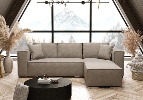AXLIVING Beige Ecksofa mit Schlaffunktion Vinoria L-Form 255 cm Rechts von AXLIVING