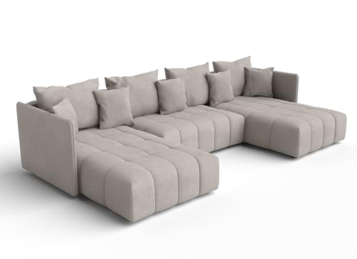 AXLIVING Beige Sofa U Form mit Schlaffunktion Veliro U, 345 cm breit von AXLIVING
