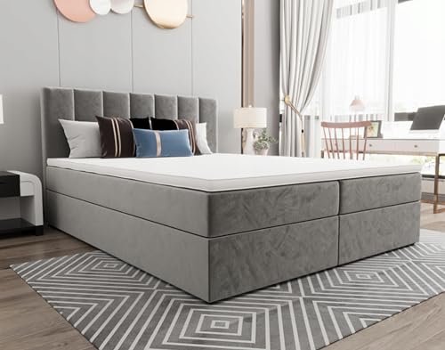 AXLIVING Benetutti – Bett kaufen 180x200 hellgrau | Boxspringbett samt von AXLIVING