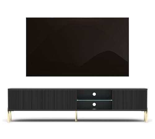 AXLIVING Benvie TV Lowboard schwarz 175 cm Sideboard Lamellenfronten von AXLIVING