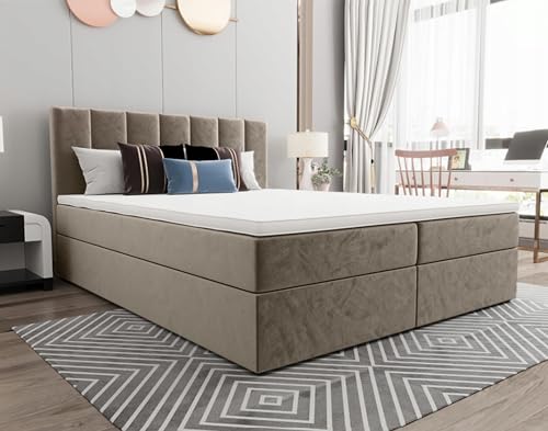 AXLIVING Bett kaufen 140x200 Benetutti Beige – Boxspringbett Samt mit Bettkasten von AXLIVING