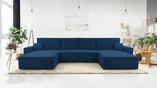 AXLIVING Blau Sofa U mit Schlaffunktion Cedria U Wohnlandschaft 389cm von AXLIVING
