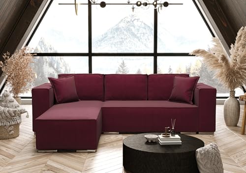 AXLIVING Bordeaux Ecksofa mit Schlaffunktion L-Form Vinoria 255 cm Links von AXLIVING