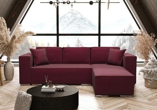 AXLIVING Bordeaux Ecksofa mit Schlaffunktion L-Form Vinoria 255 cm Rechts von AXLIVING