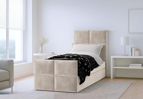 AXLIVING Boxspringbett Beige Aleyna Bett 100 x 200 mit Bettkasten von AXLIVING