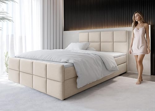 AXLIVING Boxspringbett Beige Aleyna Bett 160 x 200 mit Bettkasten von AXLIVING