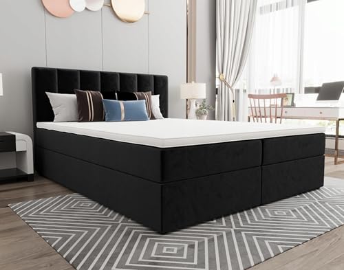 AXLIVING Boxspringbett Benetutti Schwarz – Bett kaufen 140x200 mit Stil von AXLIVING