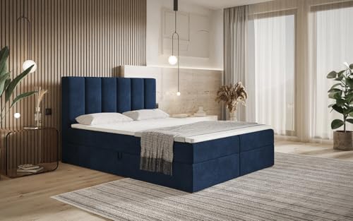 AXLIVING Boxspringbett Bonio I – 180 cm Breite, Schlafkomfort Blau von AXLIVING