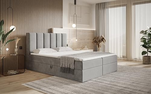 AXLIVING Boxspringbett Bonio I – 180 cm Breite, Schlafkomfort Grau von AXLIVING