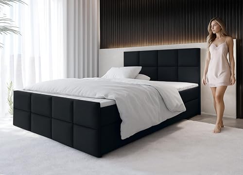 AXLIVING Boxspringbett Schwarz Aleyna Bett 140 x 200 mit Bettkasten von AXLIVING