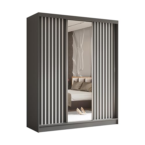 AXLIVING Cabinio Kleiderschrank Grau Weiß mit Spiegel 180 cm Breit von AXLIVING