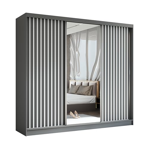 AXLIVING Cabinio Kleiderschrank Grau Weiß mit Spiegel 240 cm Breite von AXLIVING