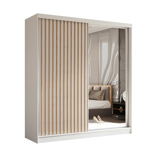 AXLIVING Cabinio Kleiderschrank Weiß Artisan mit Spiegel 200 cm breit von AXLIVING