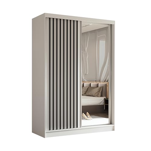 AXLIVING Cabinio Schrank mit Spiegel Weiß 150 cm Schwarz Lamelldesign von AXLIVING