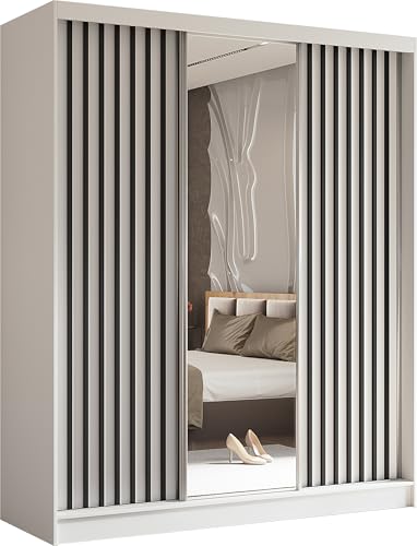 AXLIVING Cabinio Schwebetüren Kleiderschrank Weiß Schwarz 180cm breit von AXLIVING