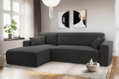 AXLIVING Catea Eckschlafsofa mit Bettkasten L – Dunkelgraues Ecksofa 279cm von AXLIVING