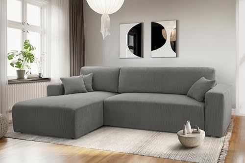 AXLIVING Catea Eckschlafsofa mit Bettkasten L – Graue Eckcouch 279 cm von AXLIVING