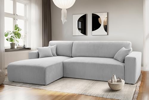 AXLIVING Catea Eckschlafsofa mit Bettkasten L – Hellgraue Ecksofa 279 cm von AXLIVING