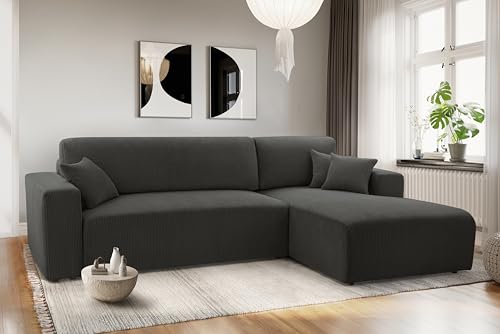 AXLIVING Catea Eckschlafsofa mit Bettkasten R – Dunkelgraues Ecksofa 279cm von AXLIVING