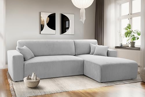 AXLIVING Catea Eckschlafsofa mit Bettkasten R – Hellgraue Ecksofa 279 cm von AXLIVING
