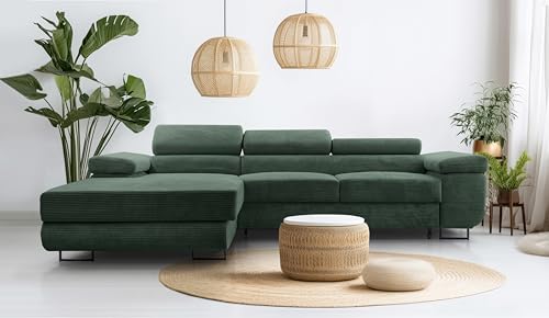 AXLIVING Cord Couch L Form – Arborio L 280 cm Ecksofa in Dunkelgrün von AXLIVING