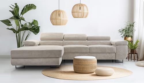 AXLIVING Cord Couch L Form – Arborio L Wohnlandschaft 280 cm Zartweiß von AXLIVING