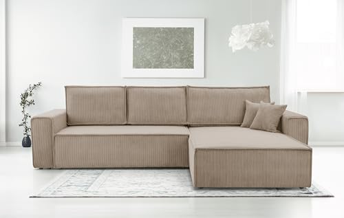 AXLIVING Cord Couch L Form – Cedria L+R Wohnlandschaft 287 cm Beige von AXLIVING