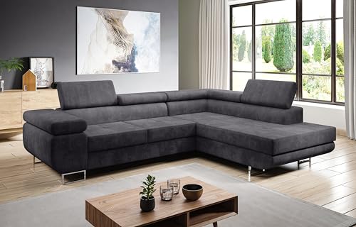 AXLIVING Couch L Form Kanya Hellgrau 275cm Bettfunktion & Stauraum R von AXLIVING