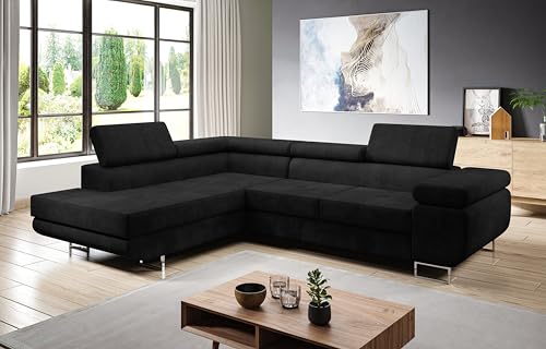 AXLIVING Couch L Form Kanya Schwarz 275cm mit Bettfunktion Stauraum L von AXLIVING