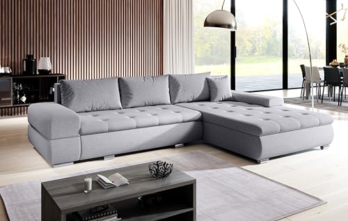 AXLIVING Couch Sofa L Form Sivaso Hellgrau 310 cm mit Schlaffunktion von AXLIVING