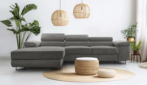 AXLIVING Dunkelgrau Cord Couch L Form – Arborio L Wohnlandschaft 280cm von AXLIVING