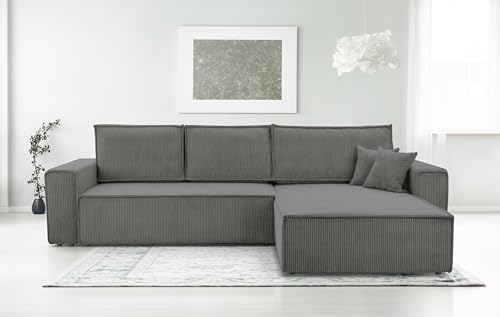 AXLIVING Dunkelgrau Cord Couch L Form – Cedria Wohnlandschaft 287cm von AXLIVING