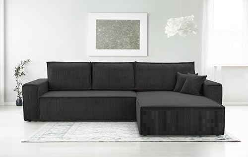 AXLIVING Dunkelgrau Cord Couch L Form – Cedria Wohnlandschaft 287cm von AXLIVING