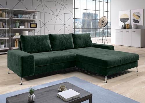 AXLIVING Eckschlafcouch mit Bettkasten Artemia 275 cm Grün Samt R von AXLIVING