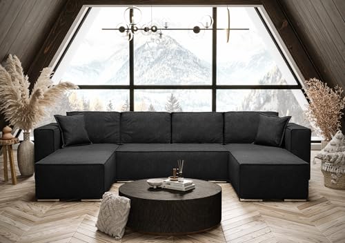 AXLIVING Ecksofa Schwarz mit Schlaffunktion U-Form Vinoria 327 cm von AXLIVING