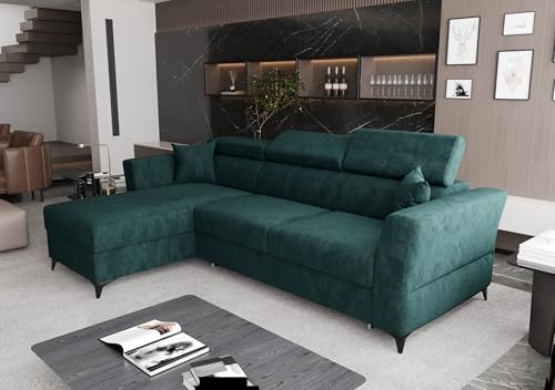 AXLIVING Ecksofa klein mit Schlaffunktion Bettkasten Ribella 265 cm türkis L-Form Links von AXLIVING