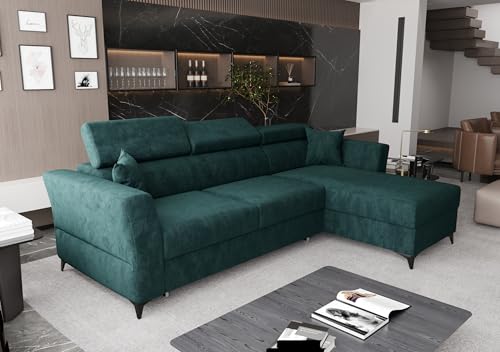 AXLIVING Ecksofa klein mit Schlaffunktion Bettkasten Ribella 265 cm türkis L-Form Rechts von AXLIVING