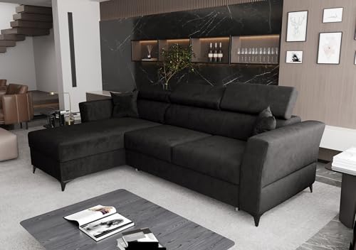 AXLIVING Ecksofa klein mit Schlaffunktion Ribella 265 cm Grafit L-Form, Bettkasten Links von AXLIVING
