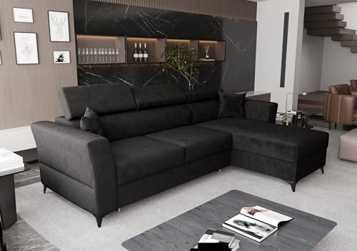 AXLIVING Ecksofa klein mit Schlaffunktion Ribella 265 cm Grafit L-Form, Bettkasten Rechts von AXLIVING