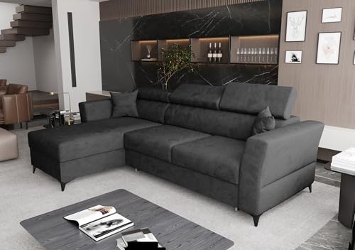 AXLIVING Ecksofa klein mit Schlaffunktion Ribella 265 cm antrazit L-Form, Bettkasten Links von AXLIVING
