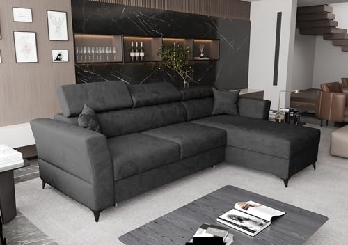 AXLIVING Ecksofa klein mit Schlaffunktion Ribella 265 cm antrazit L-Form, Bettkasten Rechts von AXLIVING