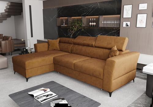 AXLIVING Ecksofa klein mit Schlaffunktion Ribella – 265 cm breit, Bernstein Links von AXLIVING
