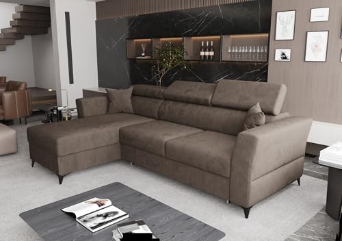 AXLIVING Ecksofa klein mit Schlaffunktion Ribella – 265 cm breit, Braun Links von AXLIVING
