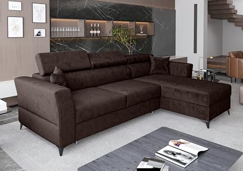 AXLIVING Ecksofa klein mit Schlaffunktion Ribella – 265 cm breit, Braun Rechts von AXLIVING