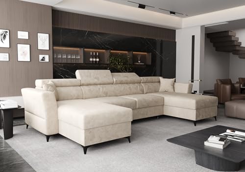 AXLIVING Ecksofa klein mit Schlaffunktion Ribella 345 cm Creme U-Form von AXLIVING