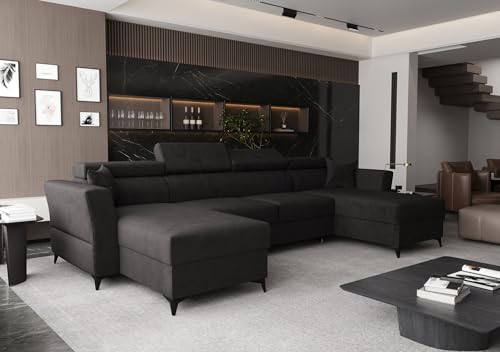 AXLIVING Ecksofa klein mit Schlaffunktion Ribella 345 cm Grafit U-Form, Bettkasten von AXLIVING