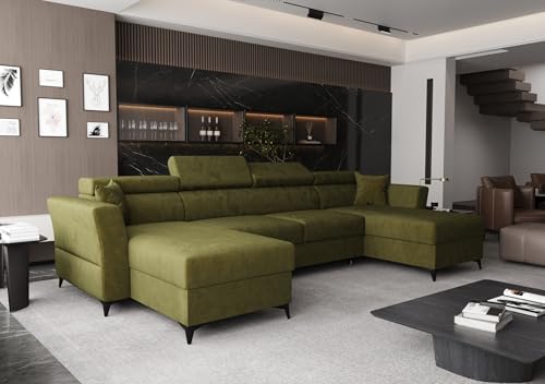 AXLIVING Ecksofa klein mit Schlaffunktion Ribella 345 cm Olivgrün U-Form von AXLIVING