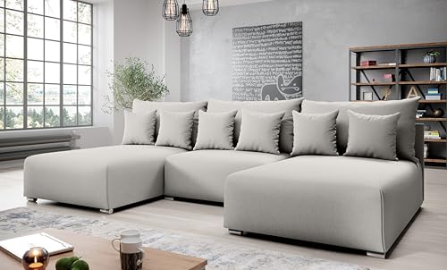 AXLIVING Ecksofa mit Schlaffunktion Ederra U 300 cm breit – hellgrau Stoff von AXLIVING