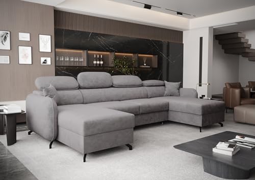 AXLIVING Ecksofa mit Schlaffunktion Ribella 5 345 cm Grau U-Form, Bettkasten von AXLIVING